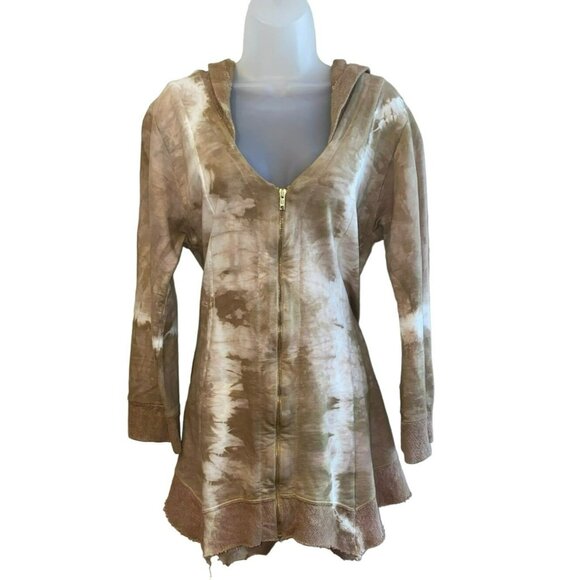 New Steel Pony Tie Dye Zip-Up Hoodie Cardigan / Dress With Pockets & Frayed Hem - Picture 2 of 9